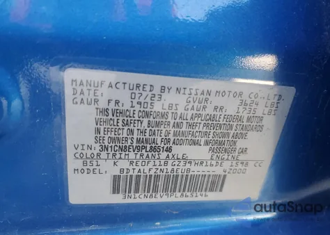 2023 Nissan Versa 1.6 Sv Xtronic Cvt из США, поврежденный, VIN 3N1CN8EV9PL865146